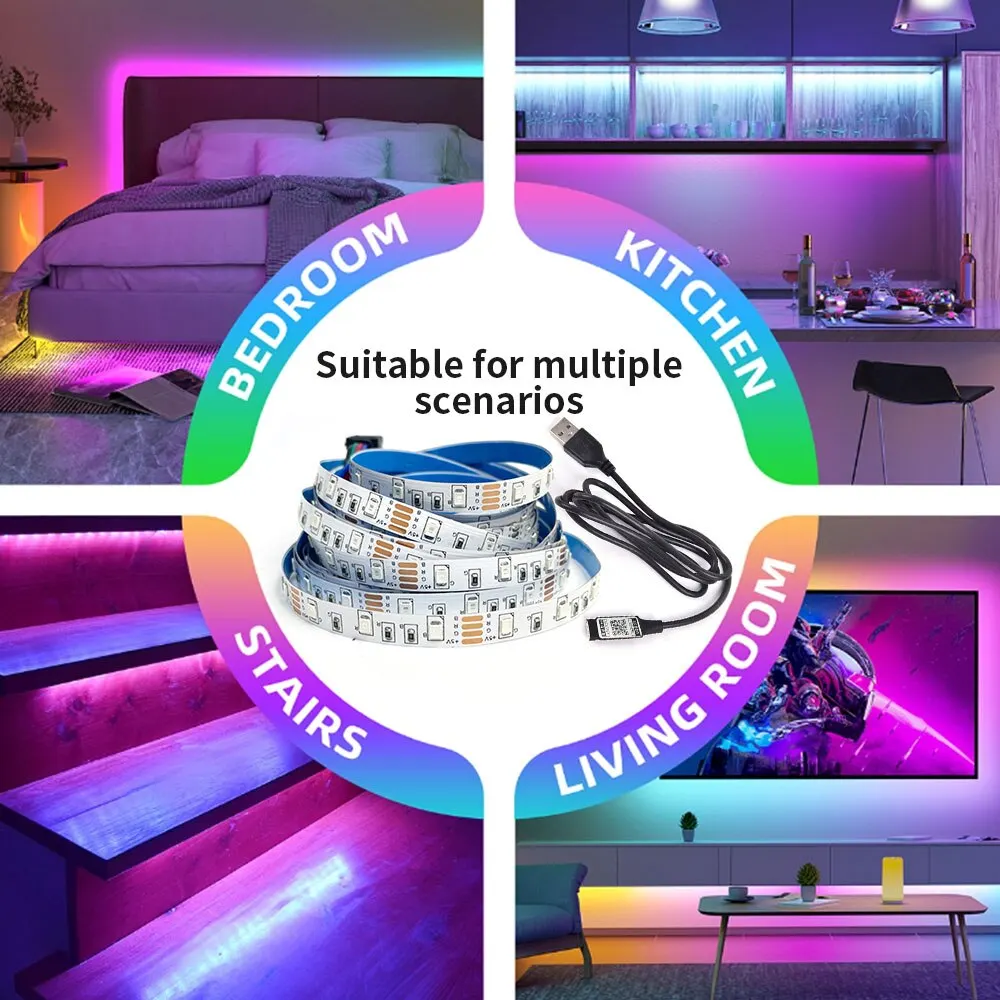 5M USB LED Strip Light 5V RGB 2835 Smart APP Control Bluetooth Flexible Ribbon LED Diode Tape for Desktop Screen TV BackLight