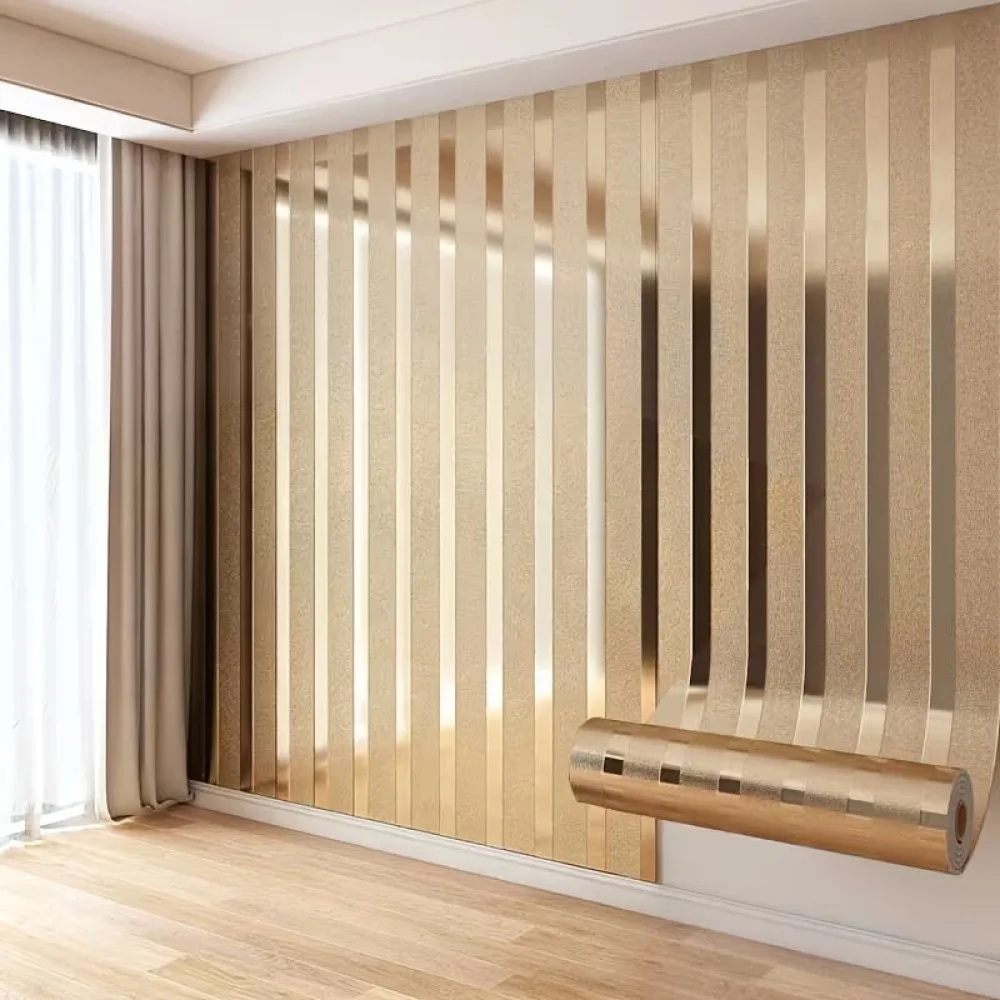 Durable 3D Wood Slat Wallpaper Self Adhesive Waterproof Decorative Wall Panel For Living Room Bedroom Wall Renovation