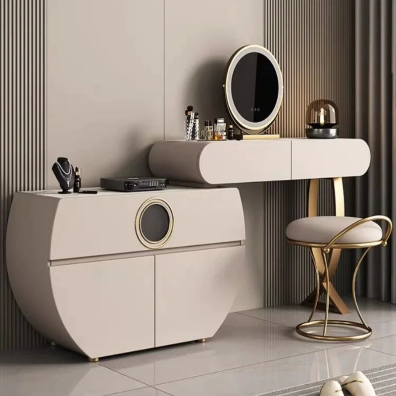 Bedroom modern simple small apartment cosmetic cabinet, solid wood storage light luxury cosmetic table