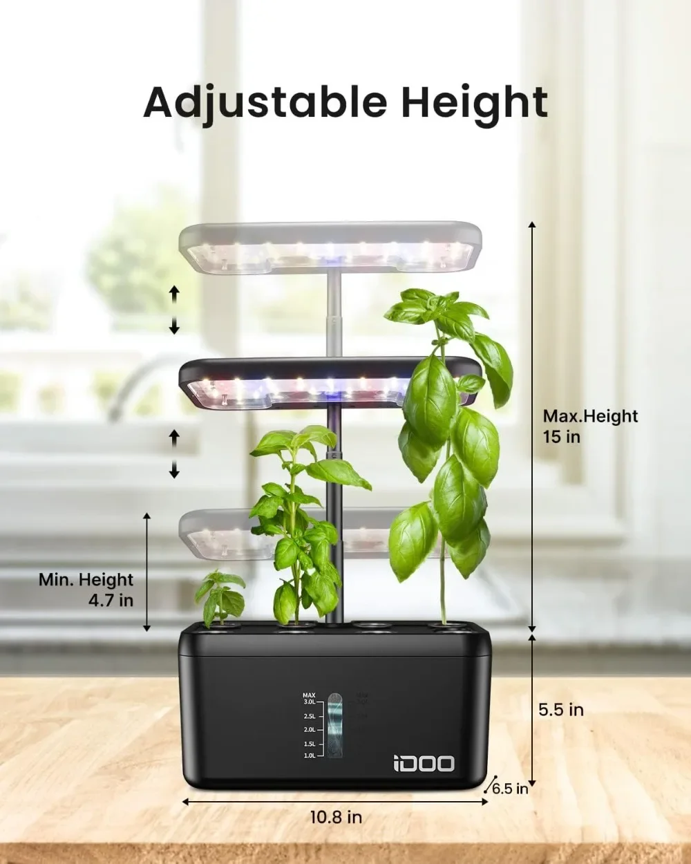 Kit de sistema de cultivo hidropónico para cocina, dispositivo con luz LED de hasta 15 pulgadas, bomba automática, temporizador automático