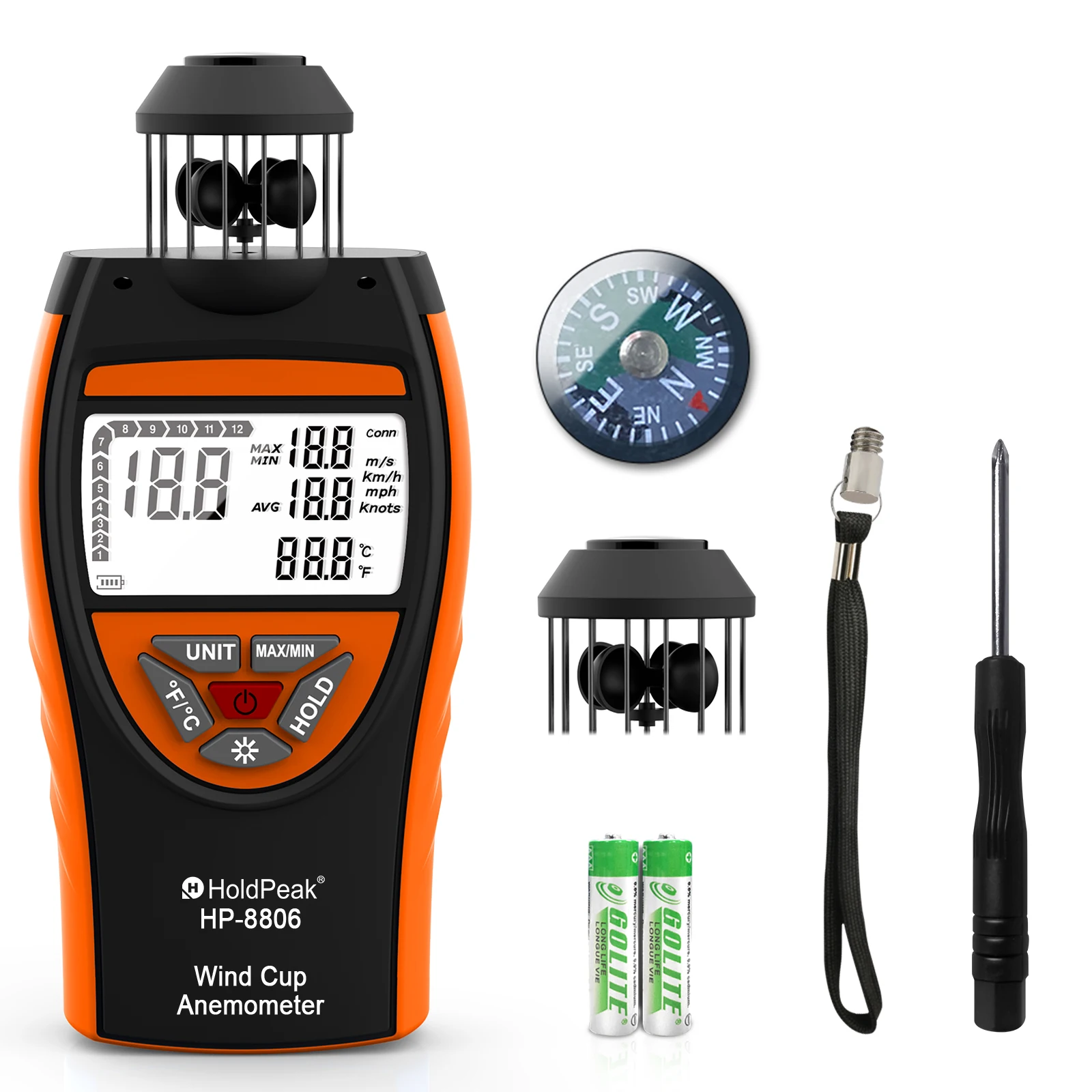 

HoldPeak 8806 Анемометр скорости ветра 0,7-42 м/с