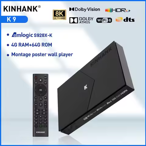 KINHANK K9 Android TV Box 8K ISO BDMV Amlogic S928X-K 4GB 64GB Dolby Vision Atmos HDR10+ Set Top Box Wifi6 with Montage Player