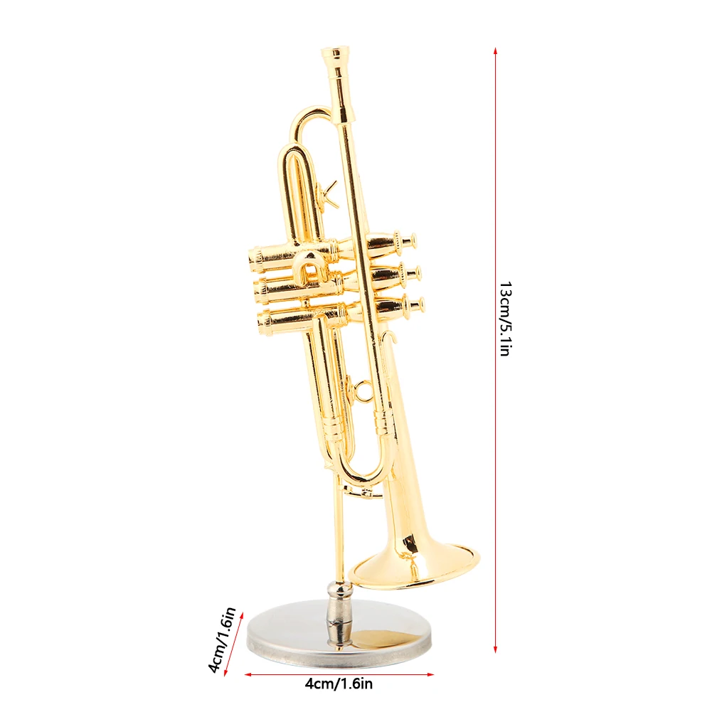 Miniature Trombone Trumpet Replica With Stand And Case Gold Plated Mini Instrument Model Musical Ornaments