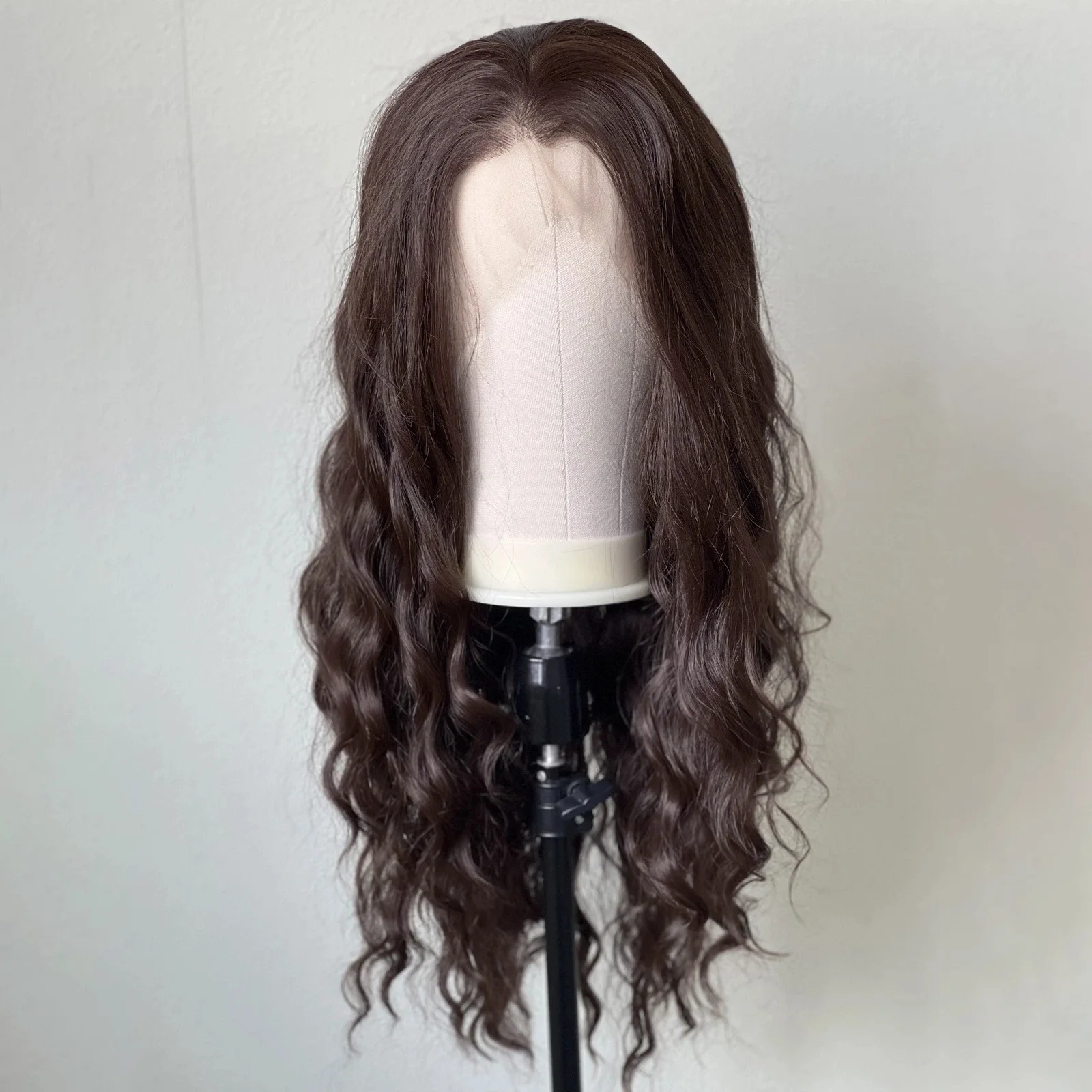 Long Brown Curly Wavy Wigs for Women Free Part Deep Wave Chocolate Brown Glueless Loose Curly Synthetic Hair Brunette Daily Use