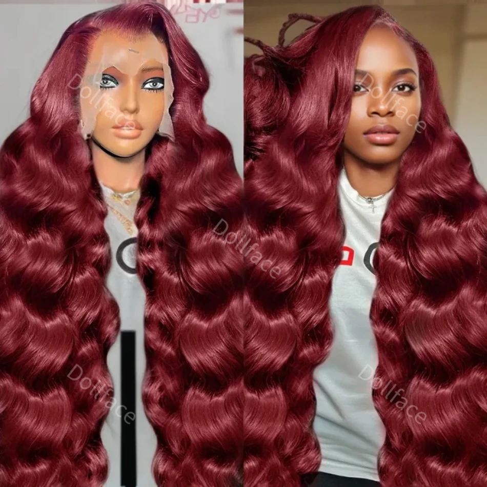 

Transparent 13x6 Lace Frontal Wig Human Hair Body Wave Brazilian For Women Choice Wigs 13x4 30 36 Inch Burgundy Colored