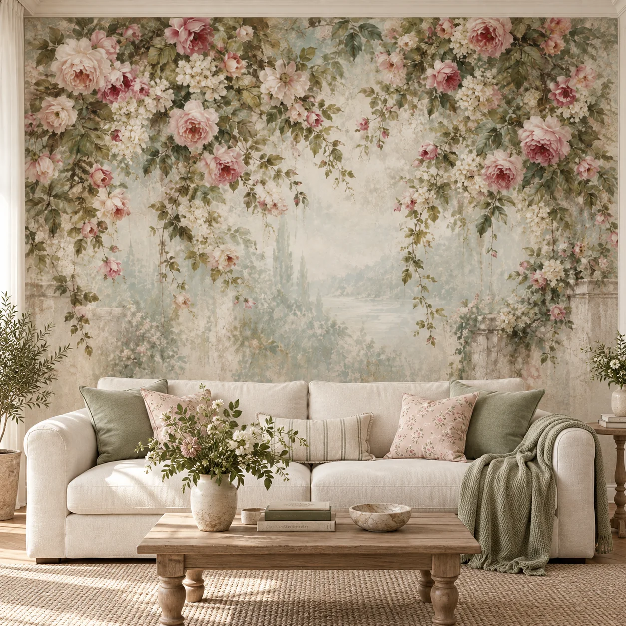 Floral Wall Mural Vintage Rose Garden Botanical Wallpaper Non Self Adhesive Romantic Bedroom Living Rooms Cottagecore Wall Decor