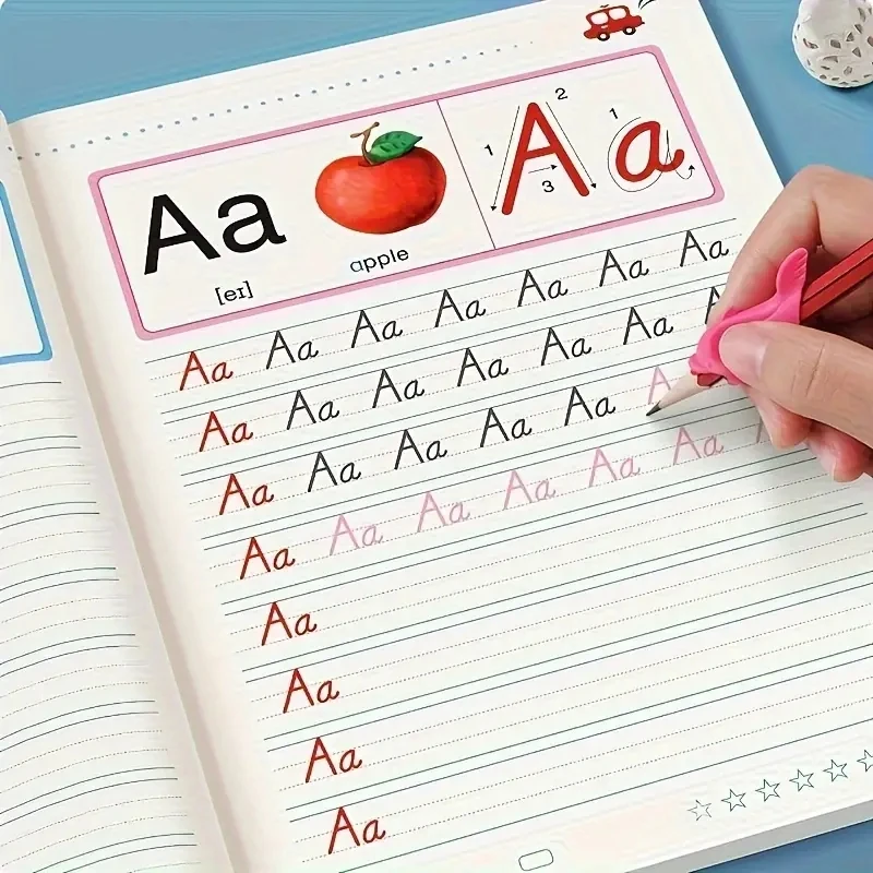 Zeszyt do nauki pisania alfabetu i cyfr, książki edukacyjne, zeszyt do kaligrafii i nauki pisania dla dzieci.