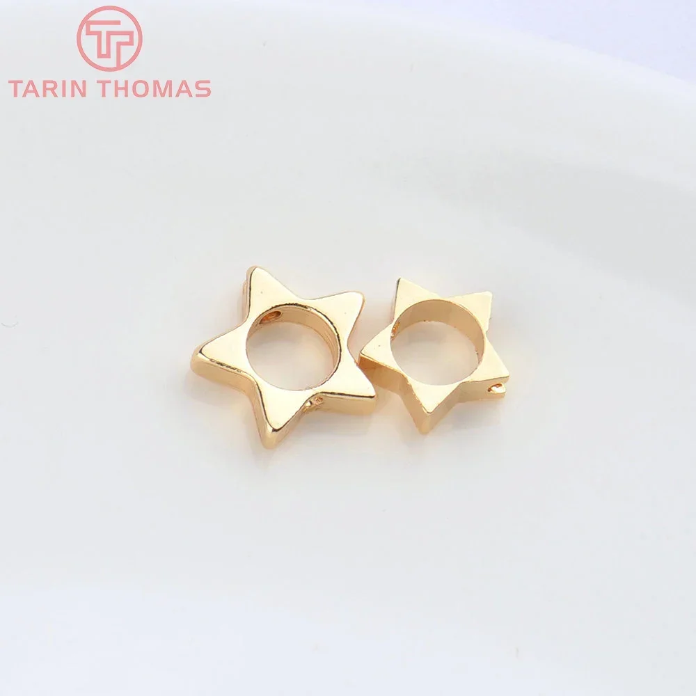 (4844)20PCS 8x8.2MM 24K Gold Color Brass Star Shape Connector Beads Bracelets Spacer Beads Diy Jewelry Accessories  Wholesale