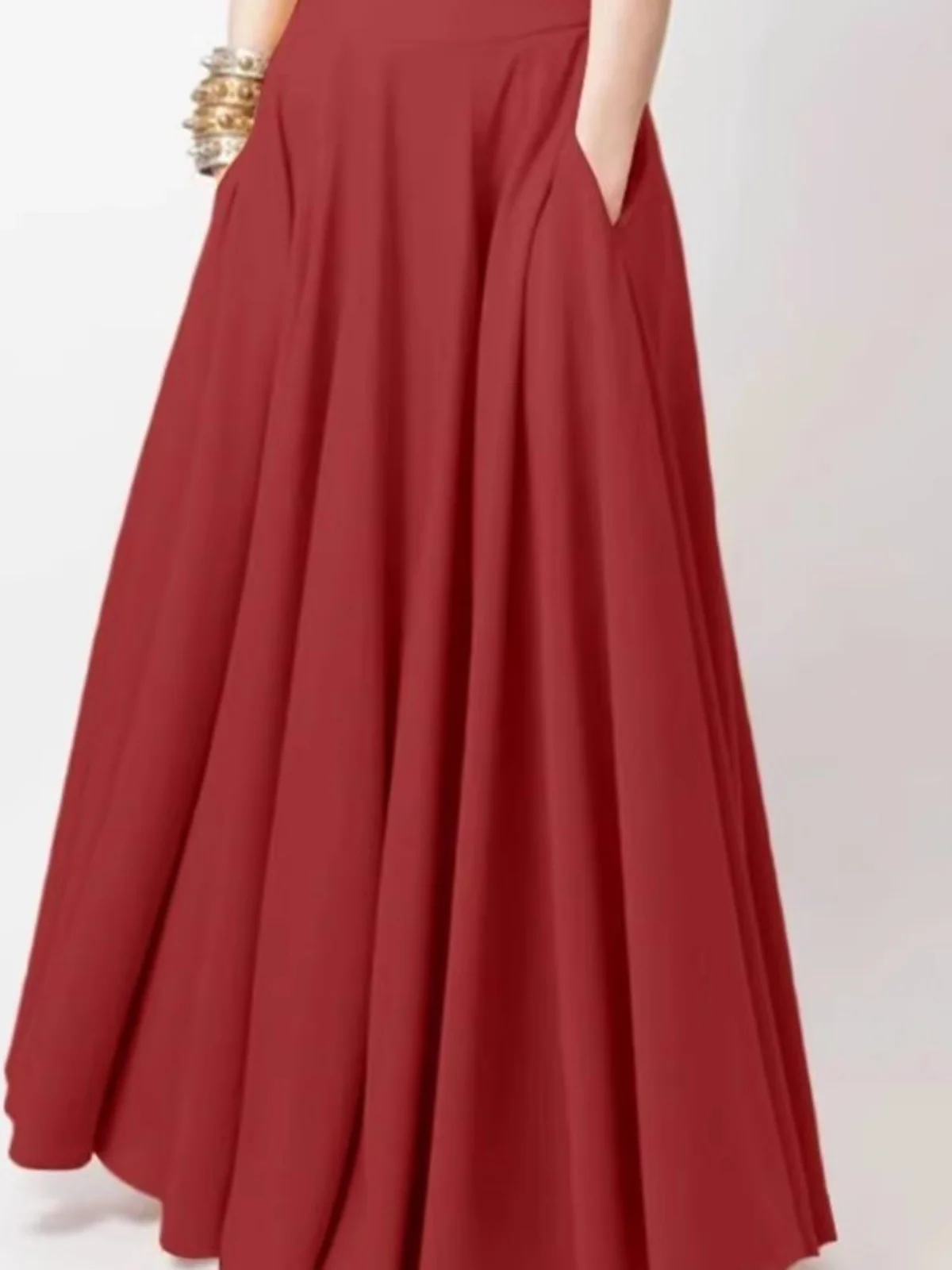 

Elastic Waist Long Skirt with kets Street Sle A-Line Midi Skirt Polyester Fabric Spring Summer Autumn Faion Trend