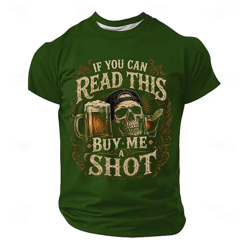 Fashion Men's Funny Quote Graphic T Shirt Retro Skull & Beer Mug Print Casual Short Sleeve Top Trend Street Style Men's Clothes
