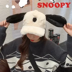 Snoopy czapki z daszkiem pluszowe damskie królicze uszy kapelusze Kawaii Cartoon kreatywność dziewczyny zimowa moda na zewnątrz śmieszne słodkie ciepła kapelusz przeciwsłoneczny