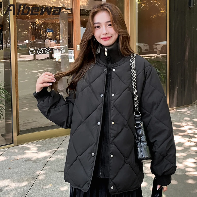 

ALBEWA New Autumn Winter Jackets Parkas for Women Vintage Padded Basics Long Sleeve Korean Casual Feminina Loose Coats Outerwear