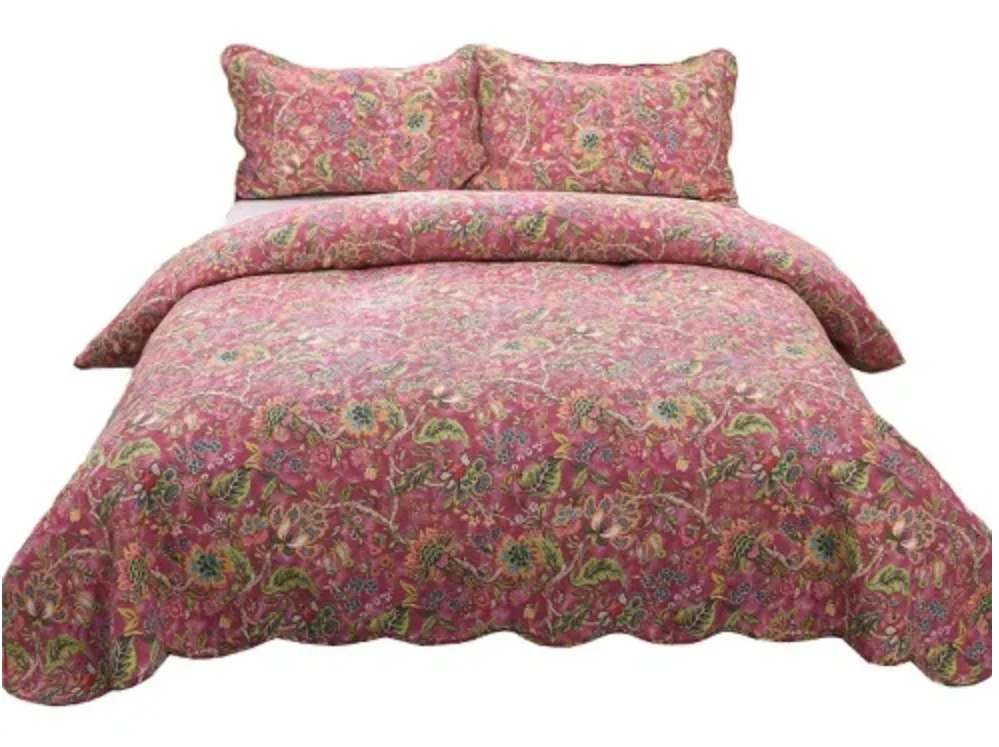 Description Picture 4 of itemAmerican Europe Quality Cotton Floral Embroidery Patchwork Quilting QUITLS 3Pcs Printed Flower BedCover Bedspread Coverletsheet