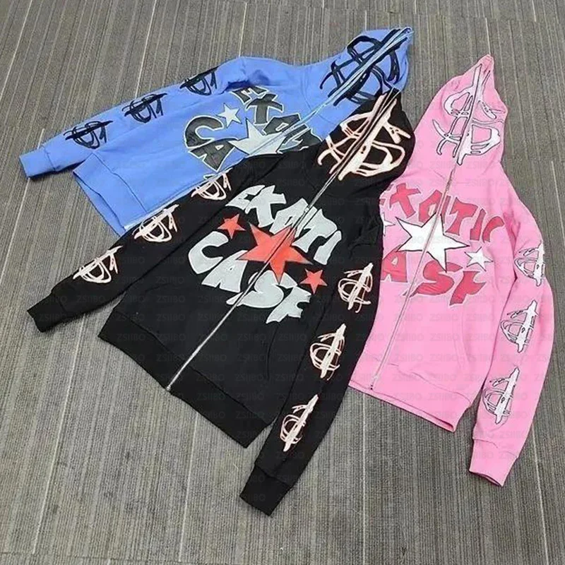 

Женская толстовка на молнии, с капюшоном и принтом звезд