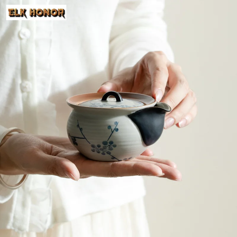 190ml Pure Hand-painted Plum Blossom Teapot Zen Matte Glaze Treasure Bottle Grab Pot Tea Maker Kettle Tea Ceremony Ornament Gift