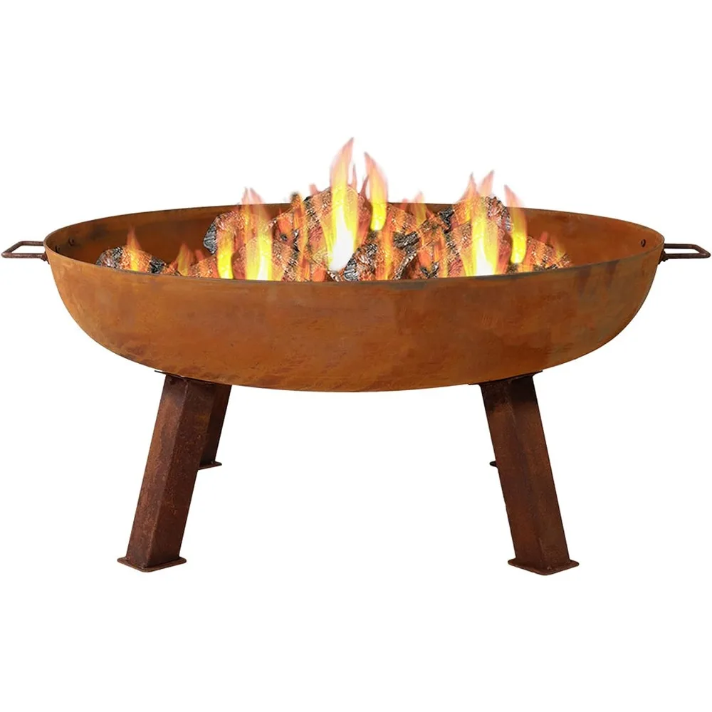 34-Inch Outdoor Cast Iron Fire Pit Bowl with Handles - Heavy-Duty Wood-Burning Fire Pit for Patio with Oxidized Finish