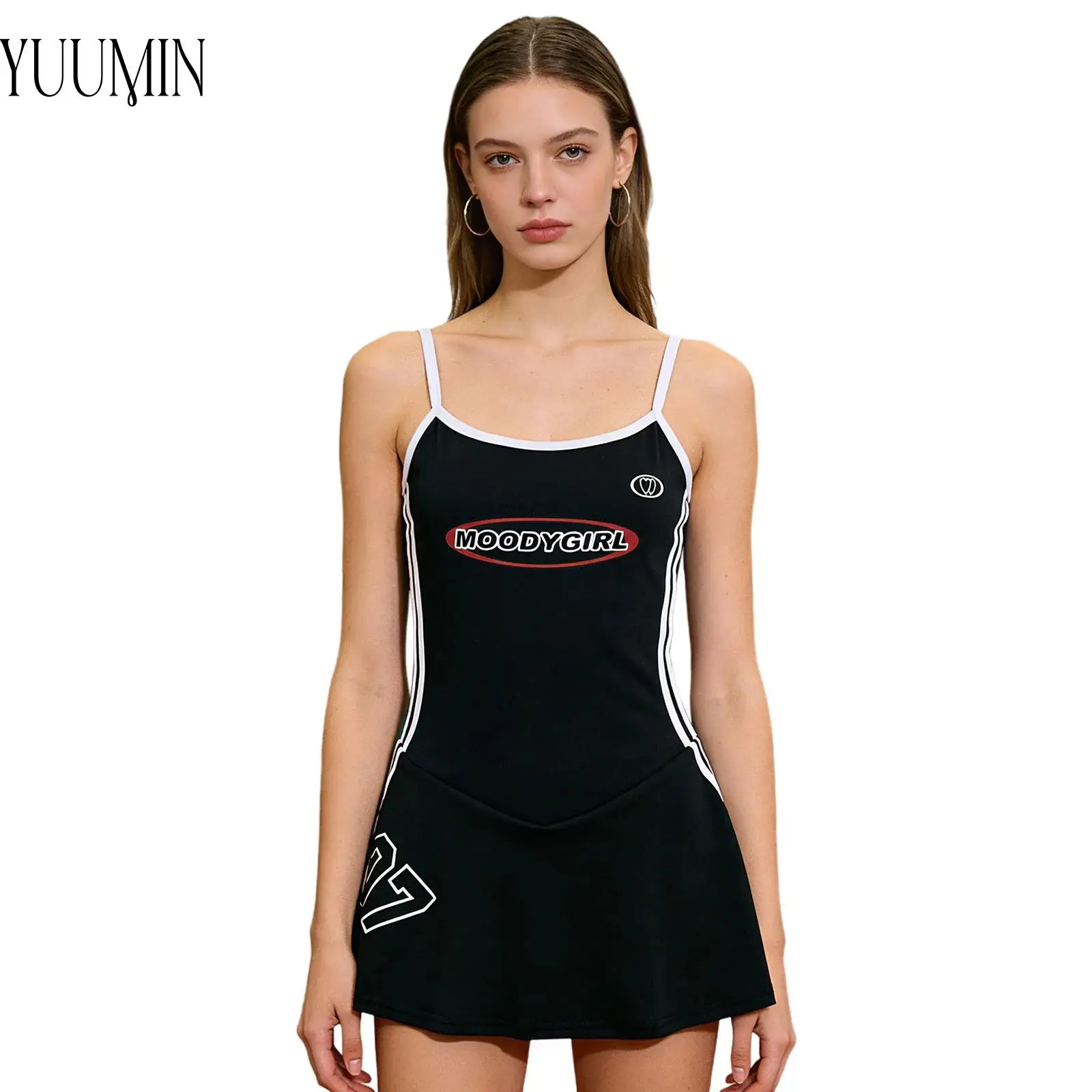 

Женское спортивное платье для тенниса и йоги с низкой спинкой, на тонких бретелях, в полоску, со встроенными шортами для занятий спортом