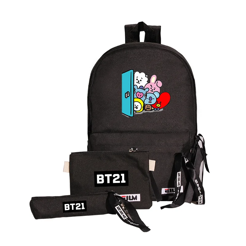 BT21 Periphery Backpack Backpack Korean Cartoon Canvas Bag Crossbody Bun Mother Bag 3-Piece Set Outing Supplies Gift