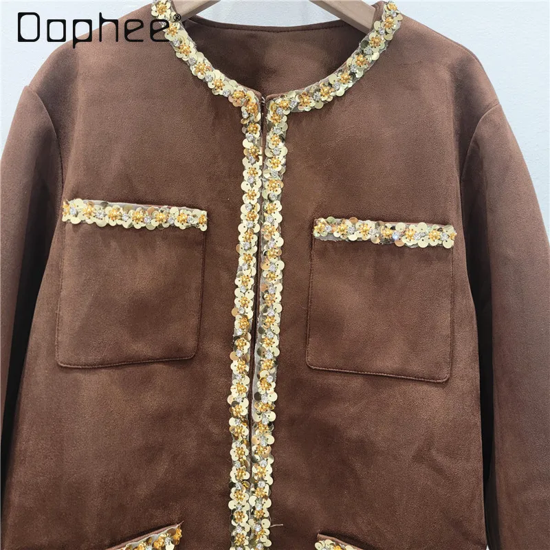 French Style High-End Light Luxury Retro Faux Leather Brown Coat for Women Autumn Winter New Fashionable Versatile Korea Ins Top