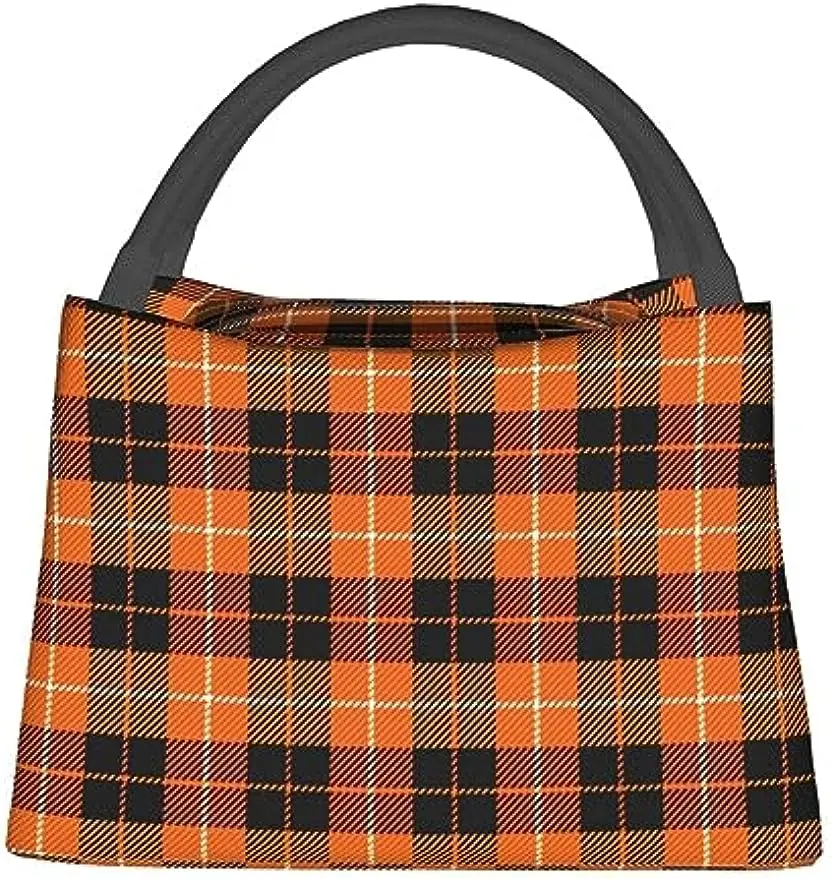 Halloween Lunch Bag Pumpkin Plaid Lunch Box Portable Travel Work Large Capacity Tote Bag for Women Men Lunch Box Bag