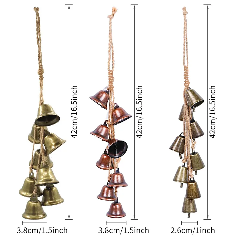 Hemp Rope Bell String Retro Horn Bell Pendant Holiday Wall Hanging Wrought Iron Horn Wind Chime Christmas Tree Ornament Gift