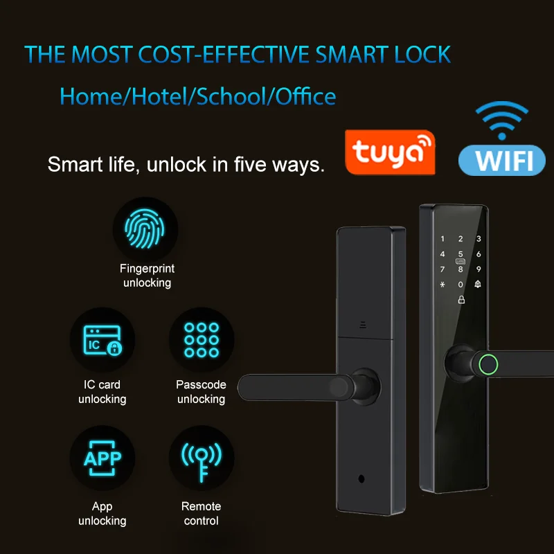 Tuya Wifi App Intelligent Lock Fingerprint Code Doorbell Remote Unlock Digital Smart Lock Nfc Key Card Electronic Door Lock