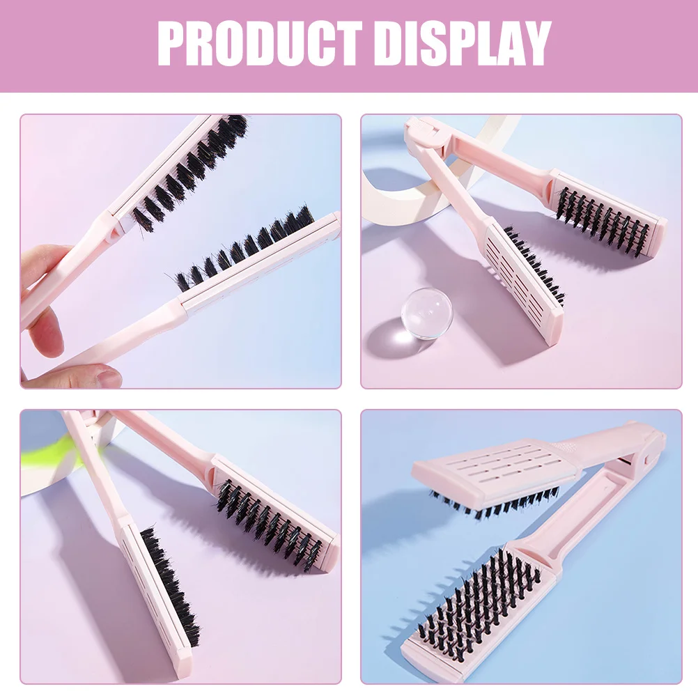 مشط تمليس الشعر على شكل حرف V، فرشاة شعر صغيرة محمولة قابلة للطي باللون الوردي، أداة تصفيف السفر للنساء، تحكم سلس في التجعد #2