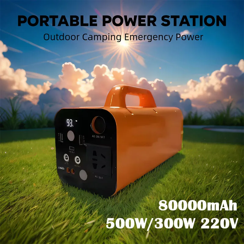 80000mAh 500W Portable Power Station 220V Power Bank Large Capacity Generator Lifepo4 Battery Outdoor Camping Emergency Lighting