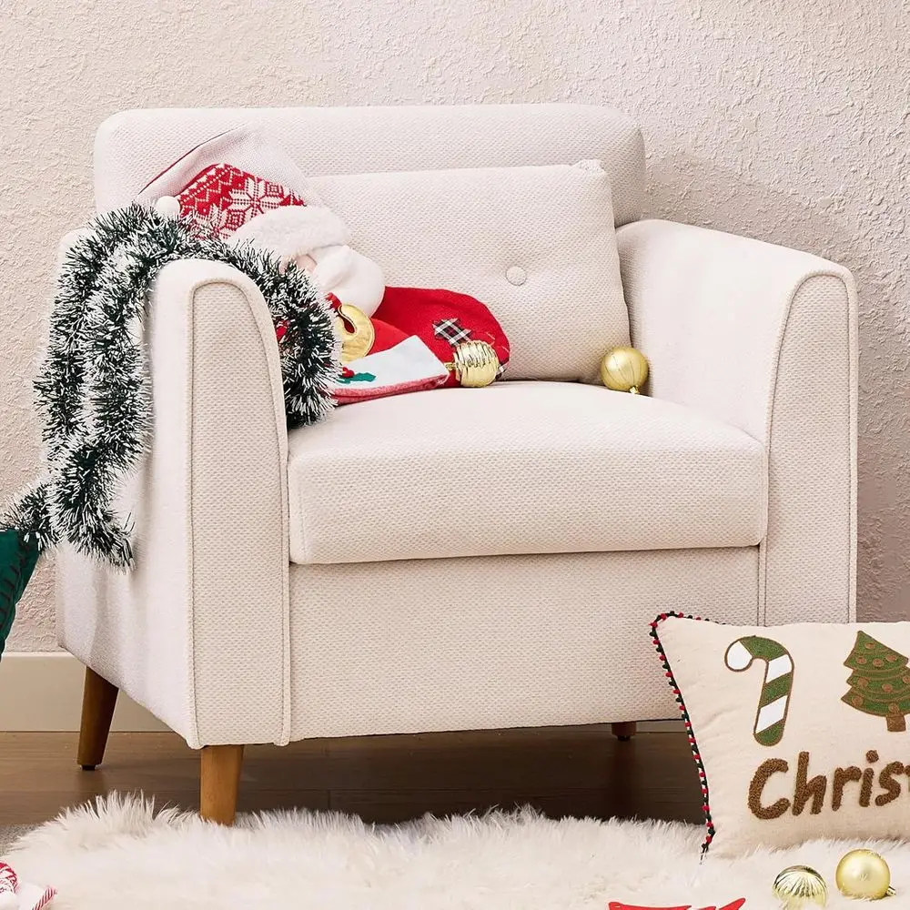 

Плюшевое кресло с деревянными ножками, диван-кресло из шенилла для спальни, офиса, комнаты ожидания (бежевый)