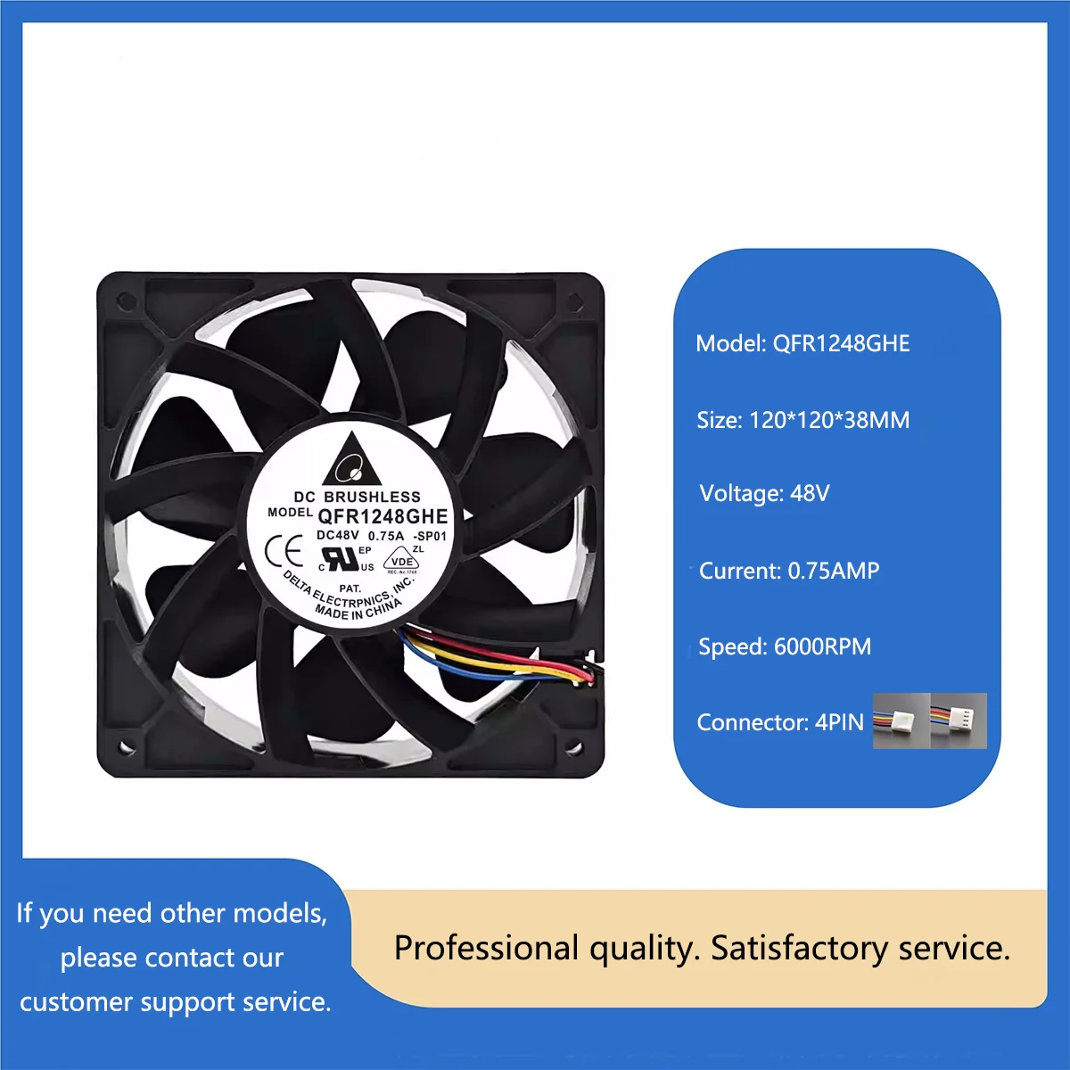 

DELTA QFR1248GHE DC 48 В 0,75 А 120x120x38 мм 6000 об/мин охлаждающий вентилятор для электрооборудования ПК сервер автомобильный полевой кулер
