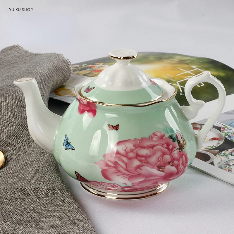 European Coffee Pot Bone China Teapot Traced Gold Flower Tea Pot Porcelain Tea Infuser Samovar Ceramic Kettle for Household Gift