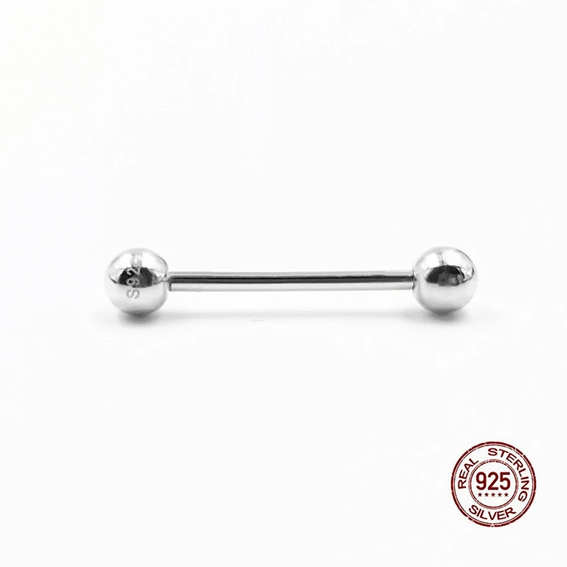 Double Ball Nipple Ring 925 Sterling Silver Tongue Piercing Studs Barbells Eyebrow Cartilage Piercing Labret Body Jewelry