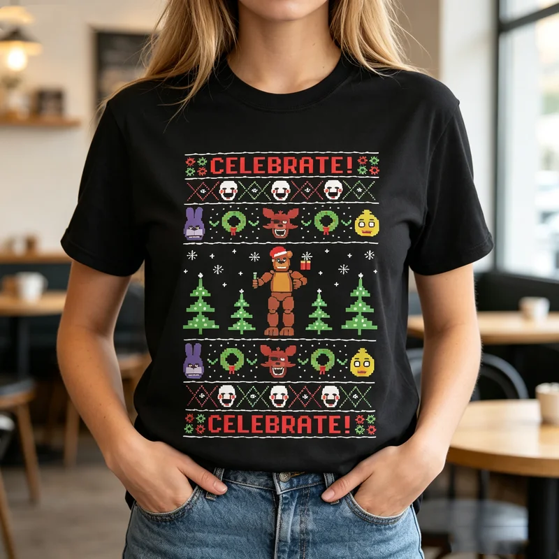 Vintage Fashion Game - Maglietta vintage FNAF Christmas Celebrate Pixel