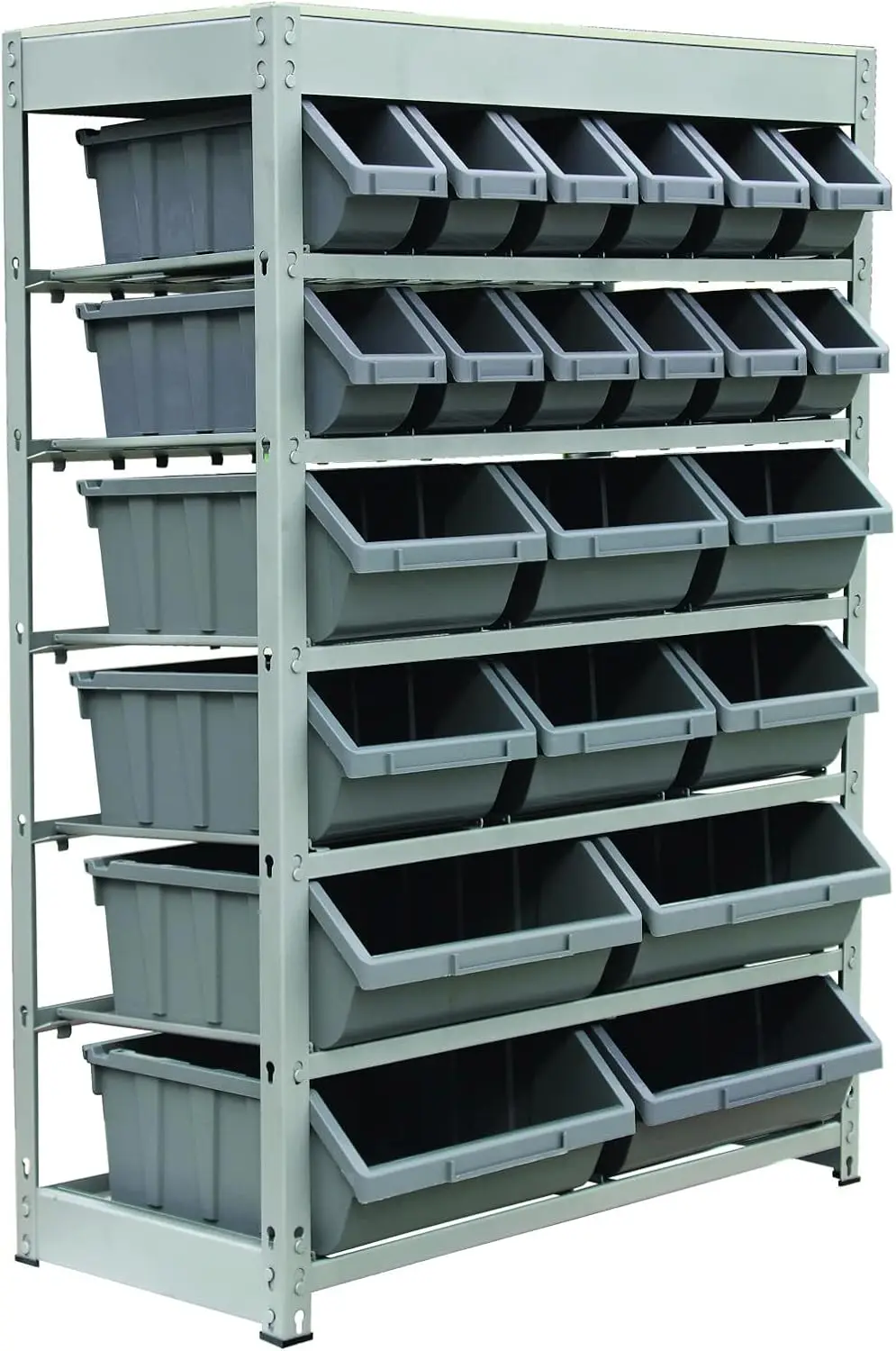 

King's Rack Bin Rack Storage System Heavy Duty Steel Rack Organizer Shelving Unit w/ 22 Plastic Bins in 6 tiers