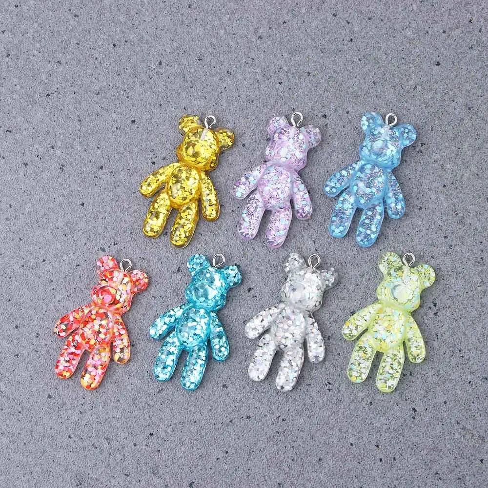 Cute Resin Random Mixed Color Little Bears Pendant Charm DIY Drop Necklace Keychain Fashion Jewelry Accessories