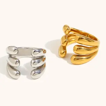 La. Muses 2-vrstvý 3-vrstvý otevřený prsten s kapkovou hlavou z nerezové oceli 18K pozlacený PVD, módní vodotěsný šperk, dárek 2025 6 nejlepší prodej dvojitý prsten Aphex - №3