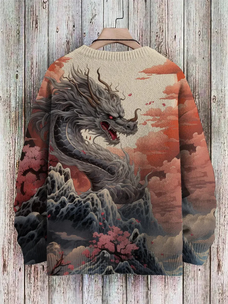 Dragon & Eagle & Elephant Animal Pattern 3D Printed Men's Knitted Sweater Winter Unisex Casual Warm Knit Pullover Sweater ZZM140