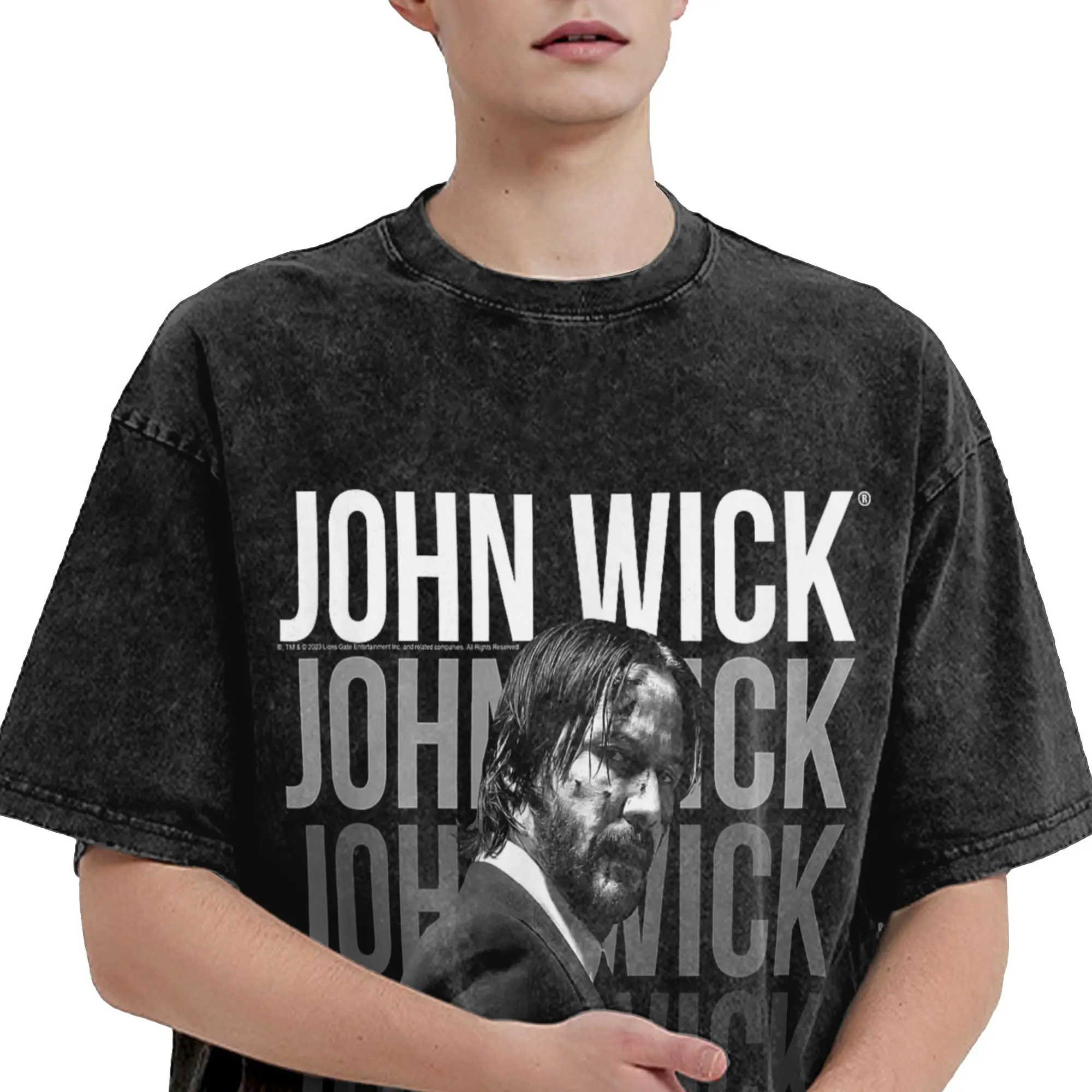 

2025 Summer John Wick The Movies 100% Pure Cotton Printed Washed T-shirt for Men Funny Pure Round Collar Short Sleeve Gift Idea