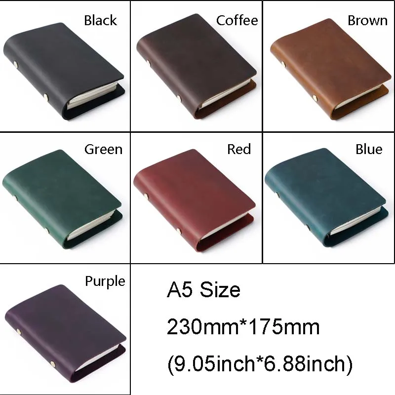 AIGUONIU Classic Leather Rings Binder Notebook A5 Genuine Leather Cover Journal Diary Sketchbook Planner Stationery