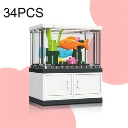 34PCS Ocean World Ornamental Box Building Blocks Set Mini Fish Tank Series Assemble Bricks Kids DIY Toys Children Birthday Gifts