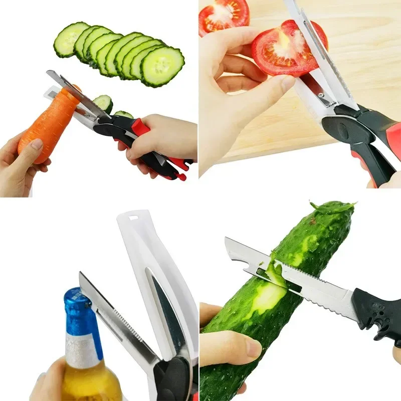 6 IN 1 Kitchen Scissor Cutting Board Utility Cutter Multifunction Stainless Steel Vegetable Meat Slicer Accessories Tool Set