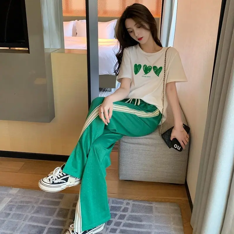 

Salt Series Casual High Waist Wide Leg Pants Set Women's Summer Small Size Lengthening Popular Streetwear Two Piece Set