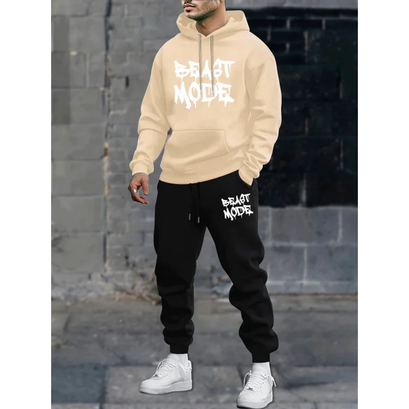 

New Men'S Printed Hoodie Casual Two-Piece Set, Couple'S Long-Sleeve Hoodie And Drawstring Casual Pants Set