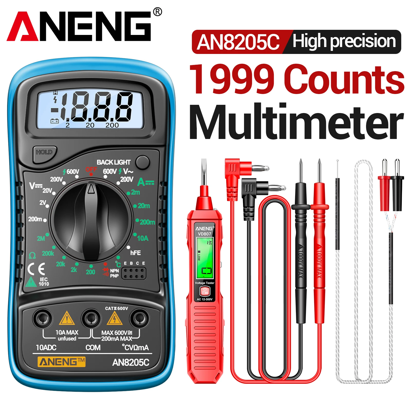 ANENG Digitale Multimeter Professionele Tester AN8205C Voltmeter Ampèremeter VD807 Spanningstester Pen 12-300V Elektricien Reparatiegereedschap