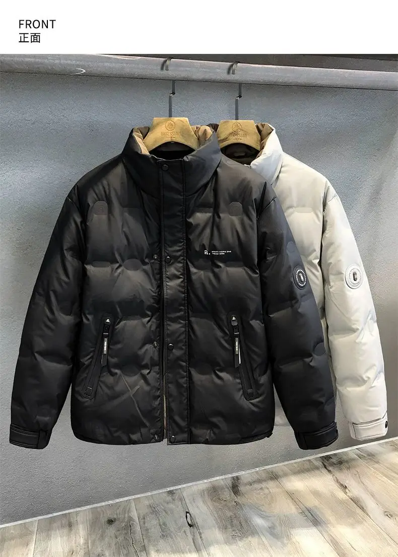 Leather texture duck down ruffian handsome stand-up collar down jacket men's winter thickened warm jacket