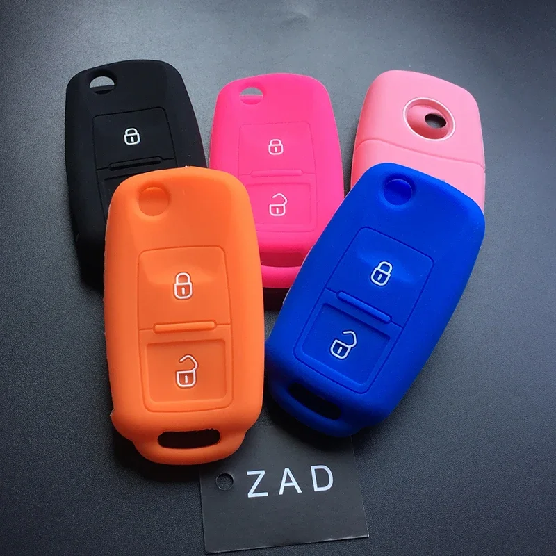 ZAD 2 buttons floding key silicone rubber car key cover case skin for vw seat ibiza leon toledo all-inclusive car accessories