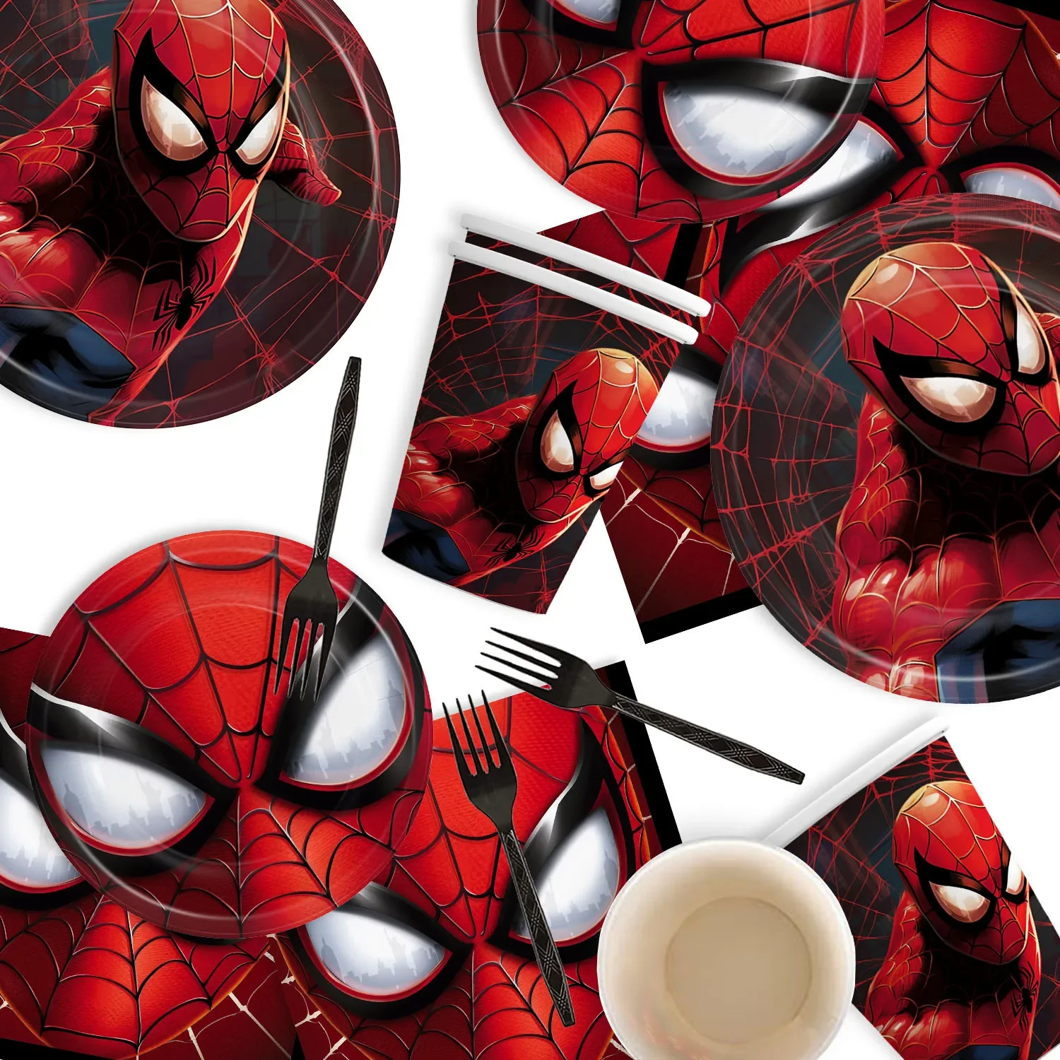 Anime Marvel Heroes SpiderMan Party Decoration Supplies Tableware Flag Pulling Background Cloth Latex Aluminum Film Balloons