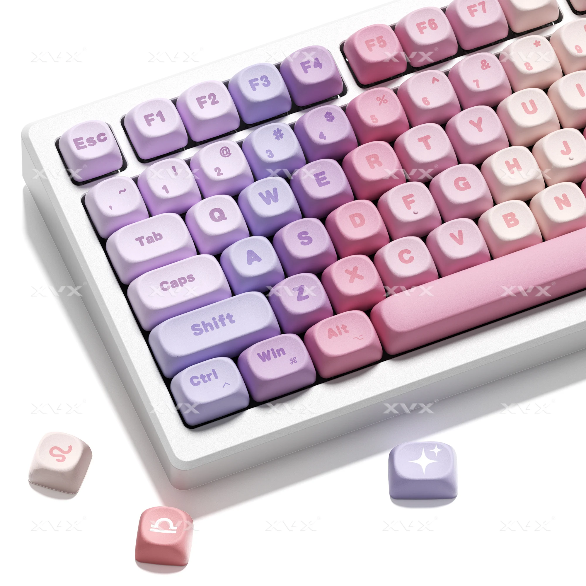 XVX Zodiac Theme Rainbow Keycaps MOA Profile Dye-Sub PBT Pink Keycap Set 133-Key(Only Keycap)