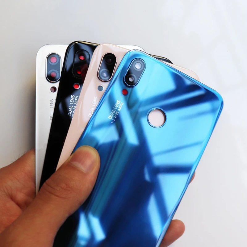 For Huawei P20 Lite Back Cover Rear Glass Door Housing Nova 3E Battery Cover + Camera Lens + Sticker