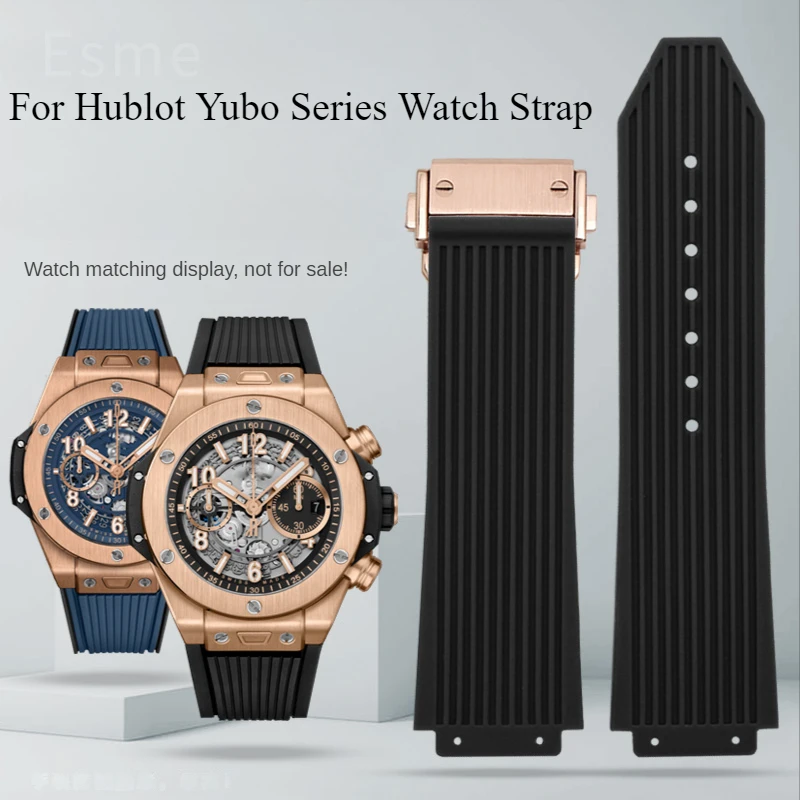 Dainty Silicone Watchband for Hublot Yubo Big Bang Classic Fusion Series Bold Stripes Soft Comfortable Waterproof Strap 26x19mm